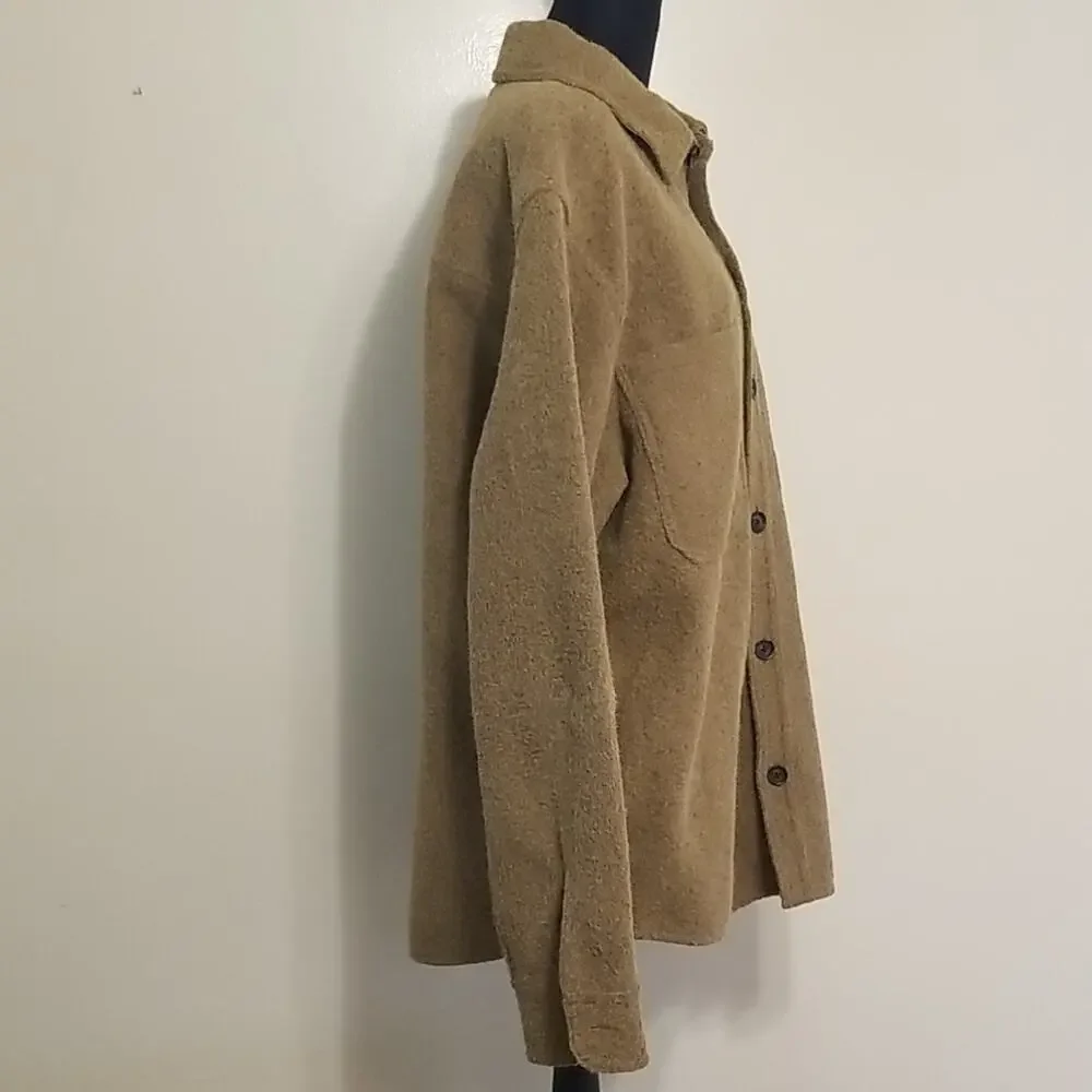 Alpine Design Men's Warm Fleece Shacket Tan Shirt Jacket Fall Winter Size Large